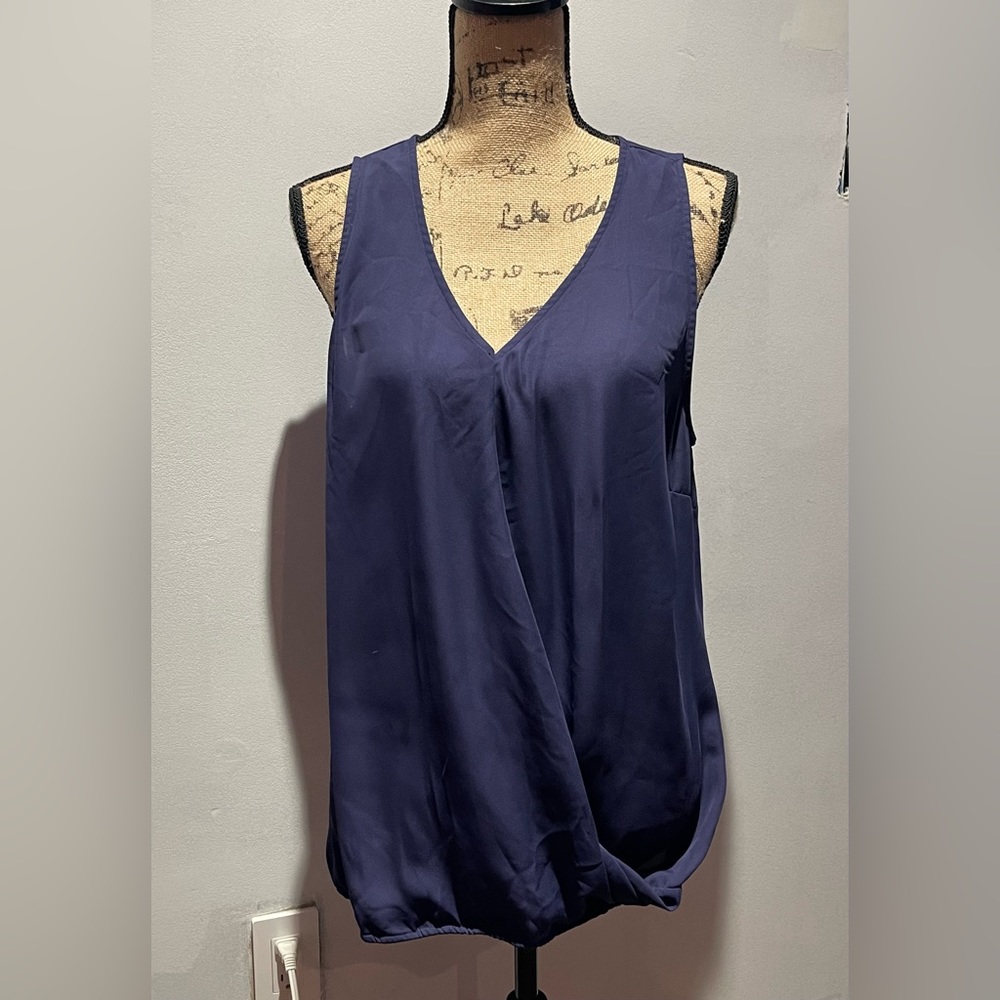 Laundry By Shelli Segal Sleeveless Faux Wrap Blouse Navy Blue